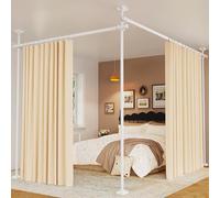 Goovilla Room Divider for Room Separation, Tension Curtain Rods No Drilling, 4-10ft(H) 28-114inch(W) Adjustable Temporary Privacy Wall Divider, Heavy Duty Freestanding Space Partition Separator, White