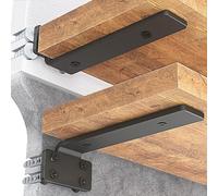 Goovilla Shelf Bracket, Heavy Duty Floating Shelf Brackets 10 inch Long, 6 Pack Brackets for Shelves, Black Coated Metal Wall Shelf Support Brackets with 1/5 Inch Thick and 160 lb. Load Capacity