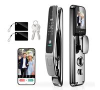 Gooway 3D Face Recognition Smart Lock with Camera & Handle, Palm Vein Keyless Entry, Video Doorbell, 8-in-1 Unlock, 4" HD Screen, 2-Way Talk, Tuya App, IP67 Waterproof, Door Lock for Front Door.