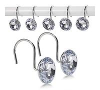 Goowin 12 Pcs Acrylic Crystal Shower Curtain Rings & Hooks, Metal Electroplate Rust-Resistant Smooth Sliding Single Rings for Decorating Curtains