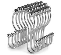 Goowin Shower Curtain Hooks, 12 Pcs Shower Curtain Rings, Stainless Steel Roller Rust-Resistant Balance Sliding Anti-Drop Double Shower Hooks for Curtain Bathroom Shower Curtains (Chrome)