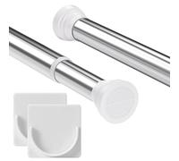 GOOWIN Shower Curtain Pole,80-204 cm Extendable Shower Curtain Pole,Non-Slip Shower Curtain Rod No Driling & Rust-Resistance Metal Spring Tension Rod for Bathroom Wardrobe Window (1PC/Chrome)
