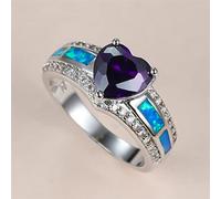 GOOZHI Rings, Cute Female Purple Heart Crystal Ring Charm Silver Color Wedding Ring Luxury Blue Opal Stone Engagement Rings For Women(7)