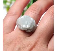 GOOZHI Rings, Natural White Jade Emerald Rose Flower Ring Hand-Carced Chinese Charm Jewelry Gifts For Women(Inner diameter 20mm)