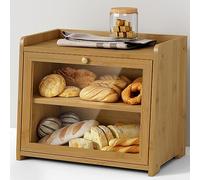 Goozii Bamboo Bread Box for Kitchen Countertop, Wooden Kitchen Counter Organizers and Storage for Bread, Coffee, Spices, Snacks, Wood Vintage Breadbox Container for Cabinet, Bedroom, Bathroom