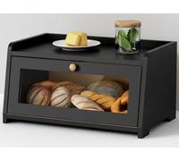Goozii Black Bread Box for Kitchen Countertop, Vintage Wooden Breadbox, Homemade Bread Storage Container for Sourdough Loaf, Small Farmhouse Kitchen Counter Organizer with Window for Pantry Cabinet