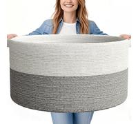 GOPAS 125L Extra Large Blanket Basket, 25" x 16", Jumbo Laundry Woven Basket Decorative Home, Cotton Rope Basket with Handles, Baby Toy Basket for Storage, White & Gray, 2PC
