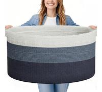 GOPAS 125L Extra Large Blanket Basket, 25" x 16", Jumbo Laundry Woven Baskets Decorative Home, Cotton Rope Basket with Handles, Baby Toy Baskets for Storage, Gradual Blue, 2PC