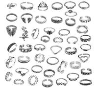 GoPaw 47 Piece Vintage Punk Rings Set for Men Women, Silver Snakes, Stackable Boho Chunky Emo Finger Rings, Knuckle for Girls, Metal, No Gemstone