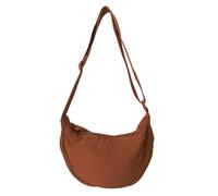 GoPaw Crescent Bag for Women, Nylon Half Moon Bag Women Crossbody Bag with Adjustable Strap, Solid Color Dumpling Bag Portable Crescent Purse for Daily Use(Brown)