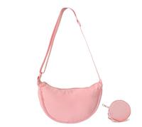 GoPaw Crescent Bag for Women, Nylon Half Moon Bags Women Crossbody Bag with Adjustable Strap, Solid Color Dumpling Bags Portable Crescent Purse for Daily Use (Pink A)