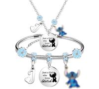 GoPaw Funny Initial Necklace Bracelet Set for Women Girls, Cute Letter A-Z Cartoon Gifts for Her BFF Friend Sister Daughter (J)