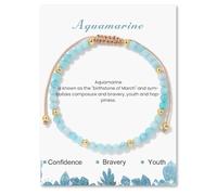GoPaw Natural Gemstone Bead Bracelet for Women, 4mm Natural Stone Bracelet Womens Crystal Bracelets Yoga Beads Bracelets Stretch for Her Valentine's Gifts(Aquamarine-Adjustable)