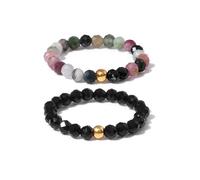 GoPaw Natural Stone Stretch Ring,2pcs Pearl Stretch Ring,Pearl Elastic Ring,Faceted Anxiety Ring,Stackable Gemstone Pearl Ring, Taglia unica, Artificial Crystal, Alloy, No Gemstone