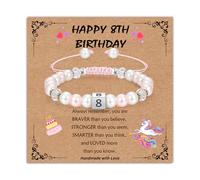Gopbrer 4-8 Year Old Girl Birthday Gifts, Adjustable Sparkling Pink White Pearl Braided Beads Bracelet, 4-8 Year Old 4-8rd Birthday Gifts for Teen Girls Daughter Granddaughter Niece, Adjustable