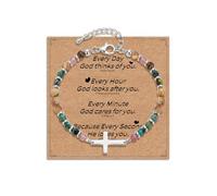 Gopbrer Adjustable Beaded Cross Bracelet for Men Boys Kids, Easter Graduation Christian First Communion Christmas Birthday Baptism Gifts for Boys Teens Son Grandson Brother Friend, Adjustable, Natural