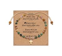 Gopbrer Adjustable Beaded Cross Bracelet for Men Boys Kids, Easter Graduation Christian First Communion Christmas Birthday Baptism Gifts for Boys Teens Son Grandson Brother Friend, Adjustable, Natural