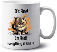 GOPERSONALISED It's Fine Cat Dog Personalised Jumbo 20oz Extra Large Tea Coffee Mug - Funny Sarcasm Custom Name Cup - Work Gifts (Angry Cat)
