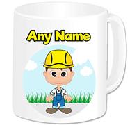 GOPERSONALISED Personalised Gifts for Men - Architect Engineer Builder Mug Ceramic Cup - Novelty Building Construction Road Site Worker Dad Husband Uncle Grandad (Brown Hair Male)