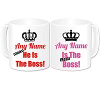 GOPERSONALISED Personalised The Boss The Real Boss Mugs Set of 2 - King Queen Couples Husband Wife His and Hers Gifts Idea for Engagement Wedding Anniversary Valentines (Standard 11oz)