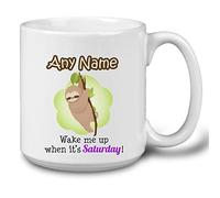 GOPERSONALISED Sloth Mug Gifts - Personalised Jumbo 20oz Mug Cup with Name - Sloth Wake Me Up When It's Saturday - Funny Humour Work Gifts for Men Women Colleagues