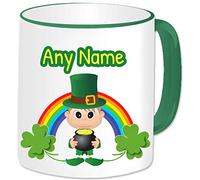 GOPERSONALISED St Patricks Day Irish Gifts - Personalised Leprechaun Mug Ceramic Cup - Rainbow Lucky Shamrock Ireland Good Luck Gifts Idea for for Men Boys (Blonde Male/Green Mug)