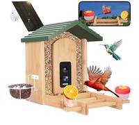 Gopic Solar Powered Bird Feeder with Camera-Hummingbird Feeder: AI ID 10K+Species, Fruit Fork & Nest, Real Time Alerts Gift for Birdwatching (Green)