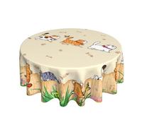 GOPIJDX Cat Round Tablecloth 60 Inch Waterproof Rustic Fishbone Paw Butterfly Floral Cute Tablecloth Farmhouse Table Cloth Decorative for Picnic Party Holiday Home Indoor Outdoor