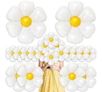 Goping Daisy Balloons 20 pcs White Daisy Flower Balloon Set Reusable Party Decorations for Birthday Wedding Ceremony Garden Beauty, 2 Extra Huge, 4 Huge, 14 Medium and 10 Fittings