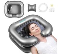 Goping Inflatable Hair Washing Basin with Neck Fit Movable Head Pillow Shampoo Basin for Elderly Disabled Pregnant Injured Bedridden, 0.28mm with User Manual, Silver