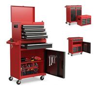Goplus 5-Drawer Rolling Tool Chest, Tool Storage Box, Removable Tool Cabinet, Sliding Metal Organizer w/Lockable Drawers (Red+Black)