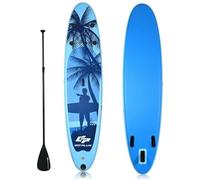 Goplus Blue Inflatable Stand Up Paddle Board 335cm - Palm Tree Design, SUP Board with Adjustable Paddle, Pump, Carry Bag & Accessories, Lightweight PVC Paddleboard for Adults, Yoga, Fishing, Surfing