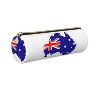 gopoo Australian Flag Map Leather Pencil Case, Slim Aesthetic Leather Pouch,Stationery Organiser Pouch with Portable Metal Ring