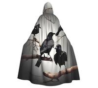 gopoo Black Crow Birds On A Branch Unisex Adult Hooded Cloak Knight Costume Tunic Cape Medieval Robe Halloween Cosplay Outfit
