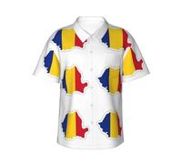 gopoo Hawaiian Shirt for Men Summer Beach Short Sleeve Button Down Shirts Romania Flag Map Printed Tropical Vacation Shirts Black