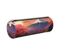gopoo Japan Mount Fuji Landscape Leather Pencil Case, Slim Aesthetic Leather Pouch,Stationery Organiser Pouch with Portable Metal Ring
