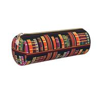 gopoo Library Bookshelf Leather Pencil Case, Slim Aesthetic Leather Pouch,Stationery Organiser Pouch with Portable Metal Ring