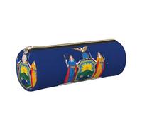 gopoo New York State Flag Leather Pencil Case, Slim Aesthetic Leather Pouch,Stationery Organiser Pouch with Portable Metal Ring