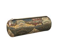 gopoo Old maps of The USA Leather Pencil Case, Slim Aesthetic Leather Pouch,Stationery Organiser Pouch with Portable Metal Ring