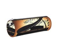 gopoo Piano Violin and Music Notes Leather Pencil Case, Slim Aesthetic Leather Pouch,Stationery Organiser Pouch with Portable Metal Ring
