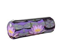 gopoo Purple Lotuses Flower Leather Pencil Case, Slim Aesthetic Leather Pouch,Stationery Organiser Pouch with Portable Metal Ring