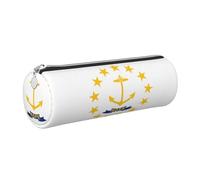 gopoo Rhode Island State Flag Leather Pencil Case, Slim Aesthetic Leather Pouch,Stationery Organiser Pouch with Portable Metal Ring