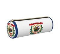gopoo West Virginia State Flag Leather Pencil Case, Slim Aesthetic Leather Pouch,Stationery Organiser Pouch with Portable Metal Ring