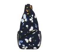 gopoo White Blooms With Blue Butterflies Sling Chest Bag - Slim Sling Backpack For Men Women Lightweight Travel Shoulder Bag Crossbody Casual Daypack