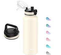 GOPPUS 1.2L/40oz Stainless Water Bottle Double Wall Insulated Bottles with Strap Large Vacuum Thermal Flask Leakproof Keep Cold Drinks Bottles with Flip Top Lid for Men Women BPA Free