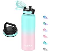 GOPPUS 1.2L/40oz Stainless Water Bottle Double Wall Insulated Bottles with Strap Large Vacuum Thermal Flask Leakproof Keep Cold Drinks Bottles with Flip Top Lid for Men Women BPA Free