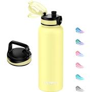 GOPPUS 1.2L/40oz Stainless Water Bottle (No Straw) with Screw Lid Double Wall Insulated Bottles with Strap Large Vacuum Thermal Flask Leakproof Keep Cold Drinks Bottles with Flip Top Lid BPA Free