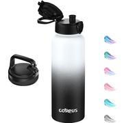 GOPPUS 1.2L/40oz Stainless Water Bottle (No Straw) with Screw Lid Double Wall Insulated Bottles with Strap Large Vacuum Thermal Flask Leakproof Keep Cold Drinks Bottles with Flip Top Lid BPA Free