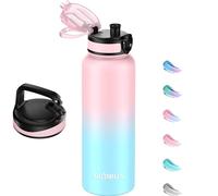 GOPPUS 1.2L/40oz Stainless Water Bottle (No Straw) with Screw Lid Double Wall Insulated Bottles with Strap Large Vacuum Thermal Flask Leakproof Keep Cold Drinks Bottles with Flip Top Lid BPA Free