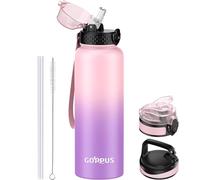 GOPPUS 1.2L/40oz Stainless Water Bottle with Straw Double Wall Insulated Bottles with Strap Large Vacuum Thermal Flask Leakproof Keep Cold Drinks Bottles with Flip Top Lid for Men Women BPA Free